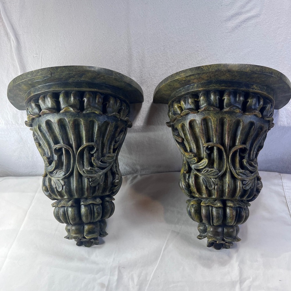 Decoline New York Wall Corbel Sconce Pair Antique Bronze Verdigris Floral 12.5in